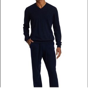 SAKS Fifth Avenue Collection V-Neck Lightweight Cashmere Sweater black XL